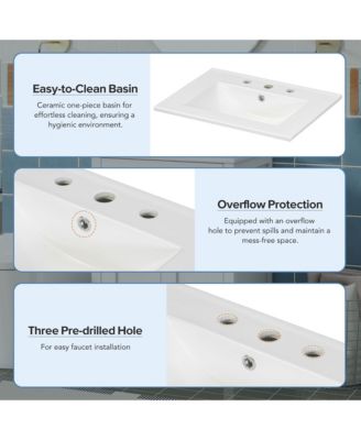 24 in. Bathroom Vanity Combo with Ceramic Sink, Luxurious Space-Saving Vanity with 2 Soft Close Doors