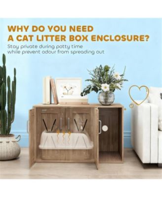 Cat Litter Box Enclosure with Scratching Board in Walnut Brown