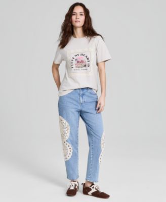 Women's High-Rise Crochet-Trim Ankle Jeans