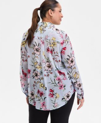 Plus Size Printed Button-Front Shirt