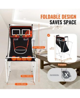 Indoor Basketball Arcade Game with Dual Hoops Electronic Scoring Foldable Steel Frame for Family Competition