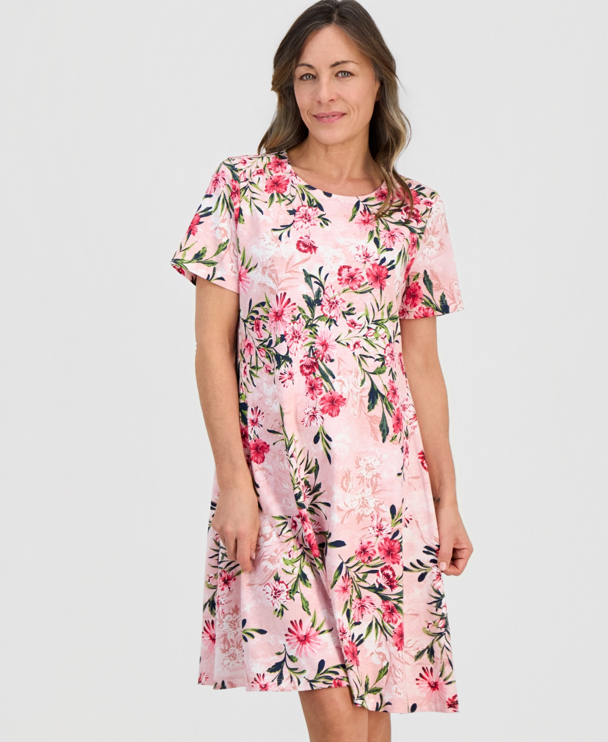 Style & Co Petite Short-Sleeve Floral T-Shirt Dress, Created for Macy's