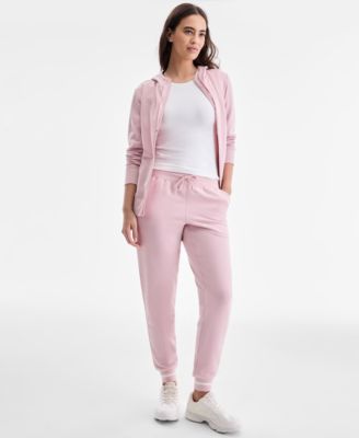 Women's Ribbed Solid Fleece Ankle Jogger Pants