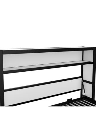 Twin Size Murphy Bed with Shelves, Metal Wall Bed with Foldable and Space-saving Design,Black