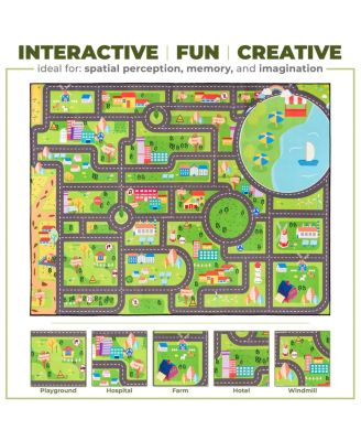 60"x79" City Roads Themed Washable Rug for Kids - For playrooms, classrooms, and bedrooms