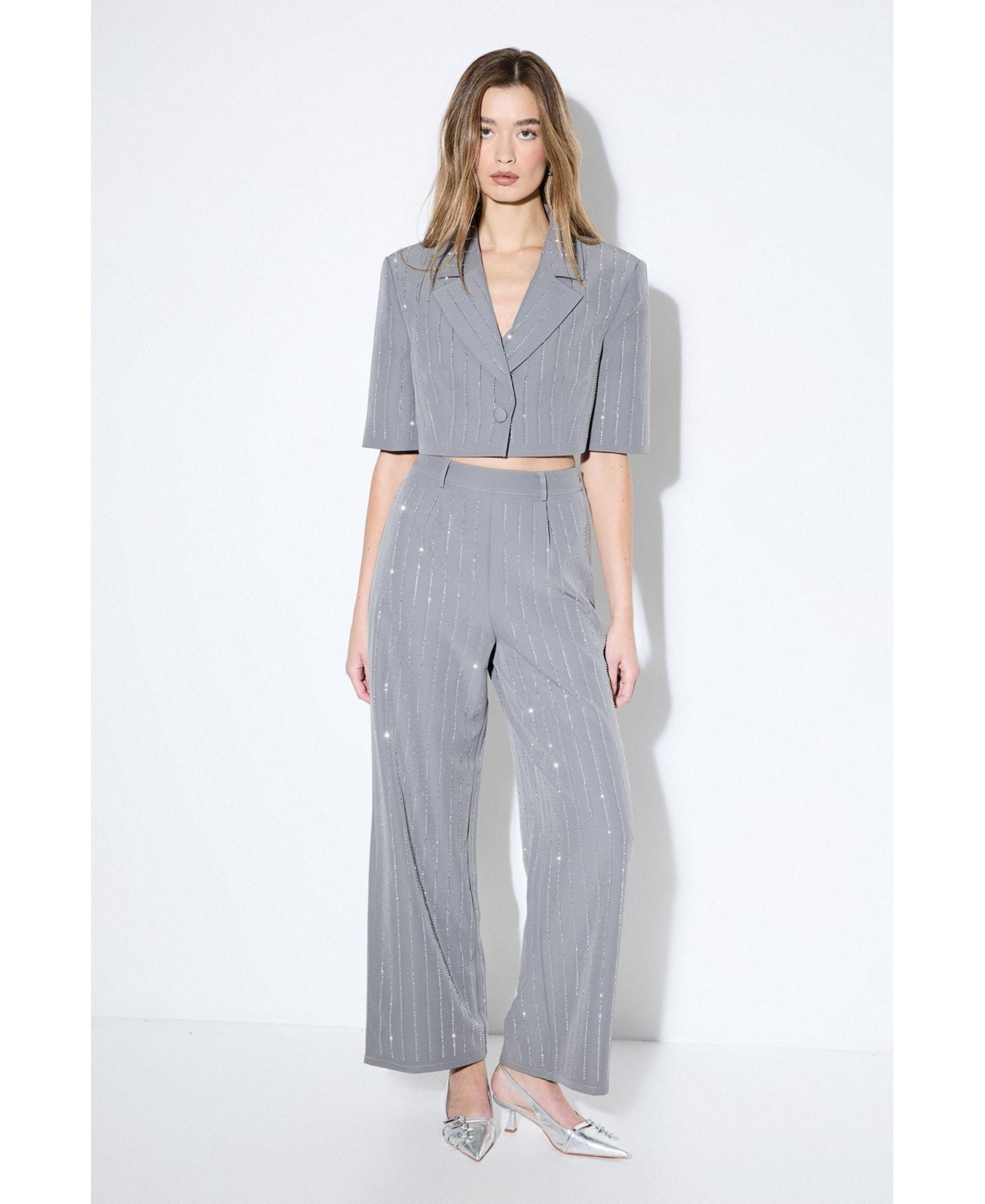 MissPap Women's Premium Embellished Cropped Blazer