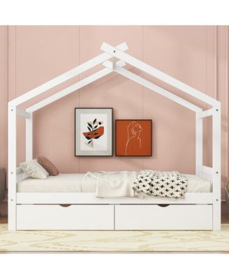 Twin Size House Platform Bed with Two Drawers,Headboard and Footboard