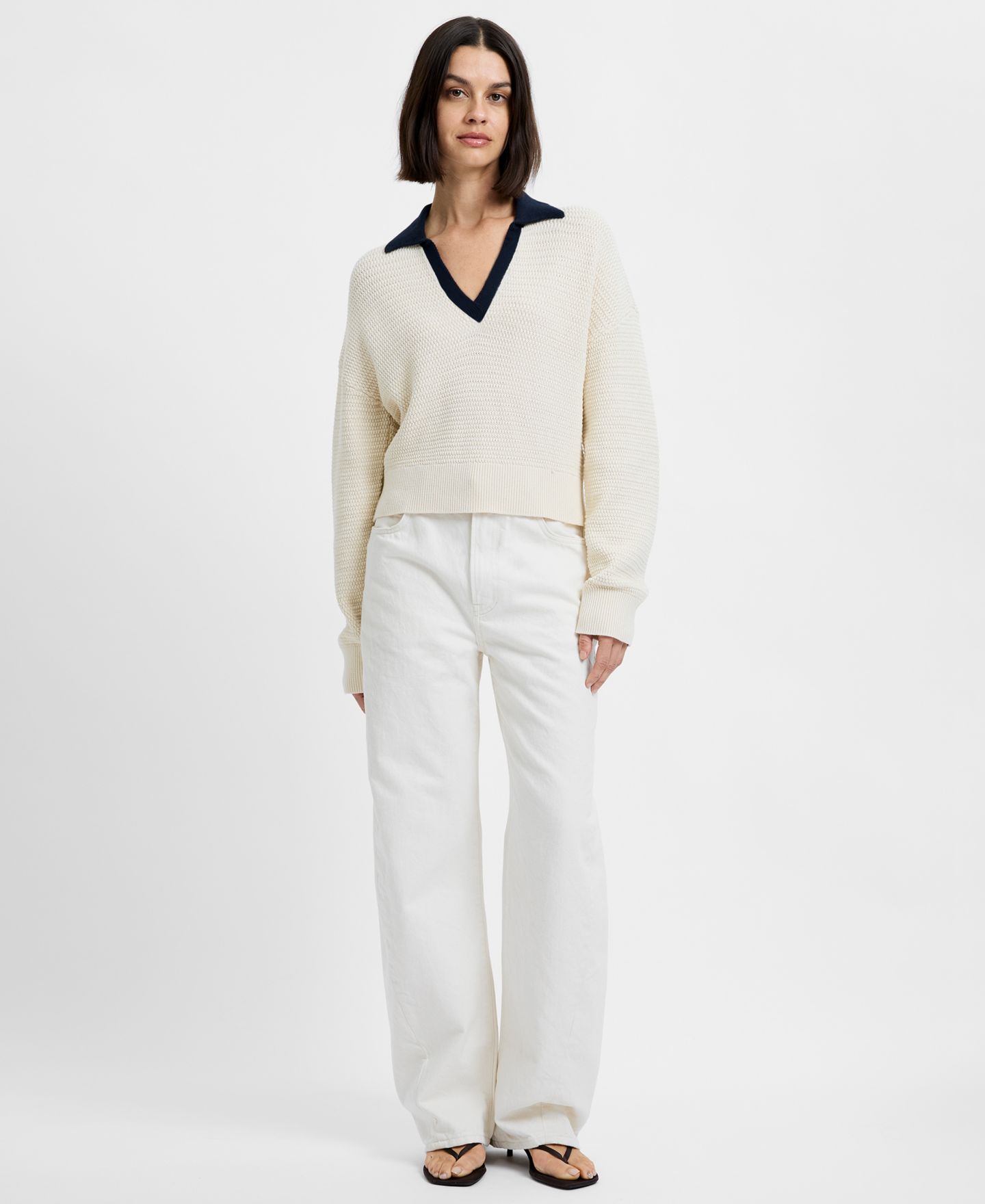 Женский свитер French Connection Mozart Contrast Trim Knit Pull-On, цвет: Экрю морской — фото 2