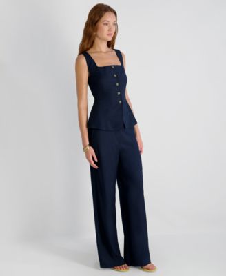 Women's Twill Square Neck Button-Down Top