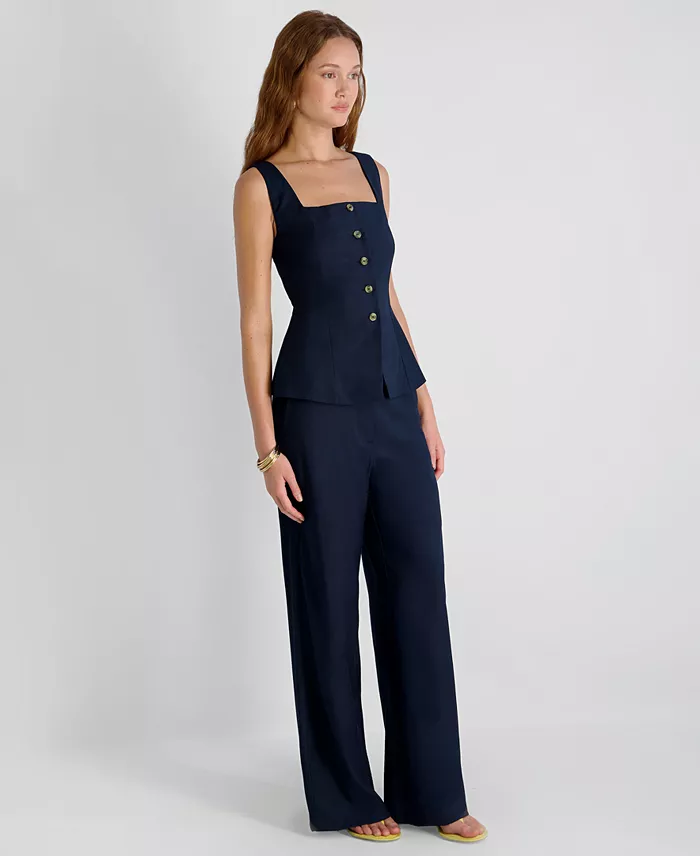 Women's Twill Square Neck Button-Down Top - thumbnail 9
