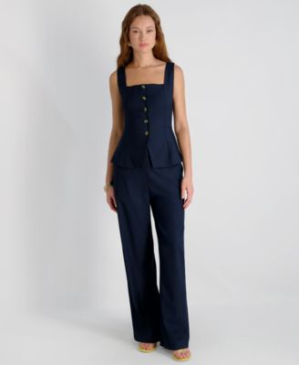 Women's Twill Square Neck Button-Down Top