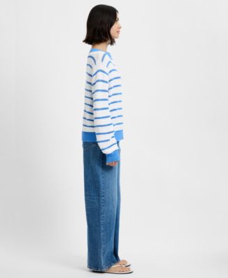 Women's Teddy Knit Open Stripe Boat Neck Sweater