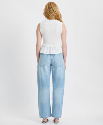 Women's Pascale Round Neck Mixed Media Poplin Top