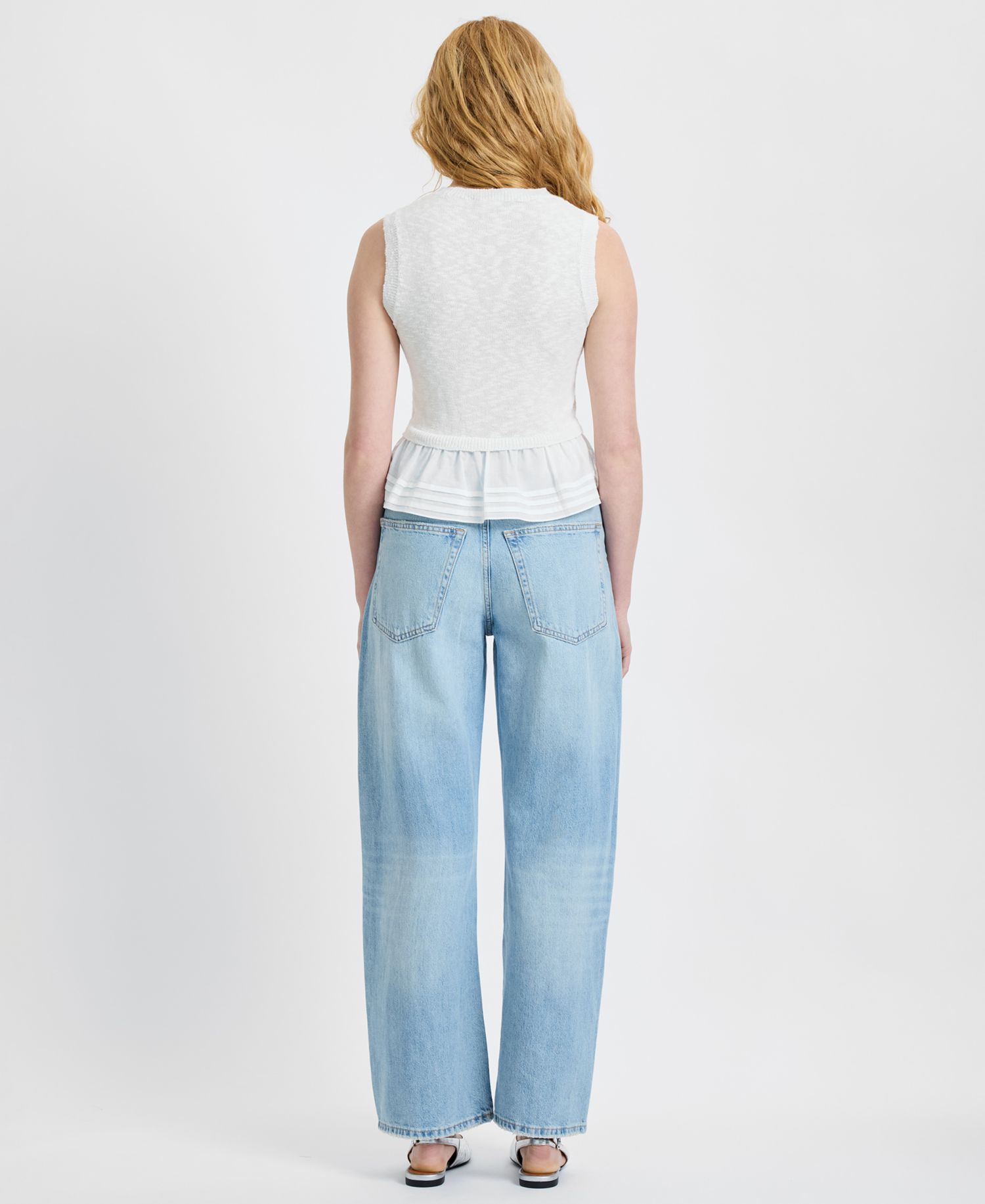 Women's Pascale Round Neck Mixed Media Poplin Top