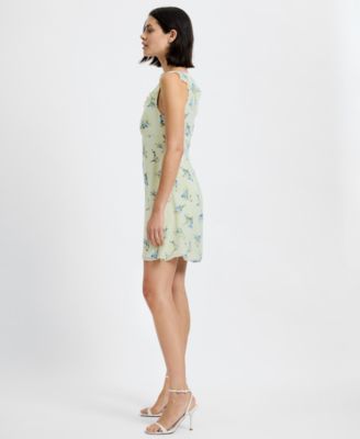 Women's Yellow Floral V-Neck Sleeveless Mini Dress