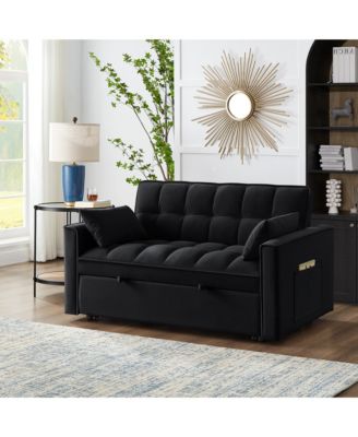4 in1 Loveseat Sofa Bed with Armrests & Storage Pockets, Multi-Function Tufted Pull-out Sofa Bed with Adjustable
