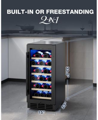 15-in 28Bottles Built-in/Freestanding Indoor Beverage Refrigerator in Black with Glass Door
