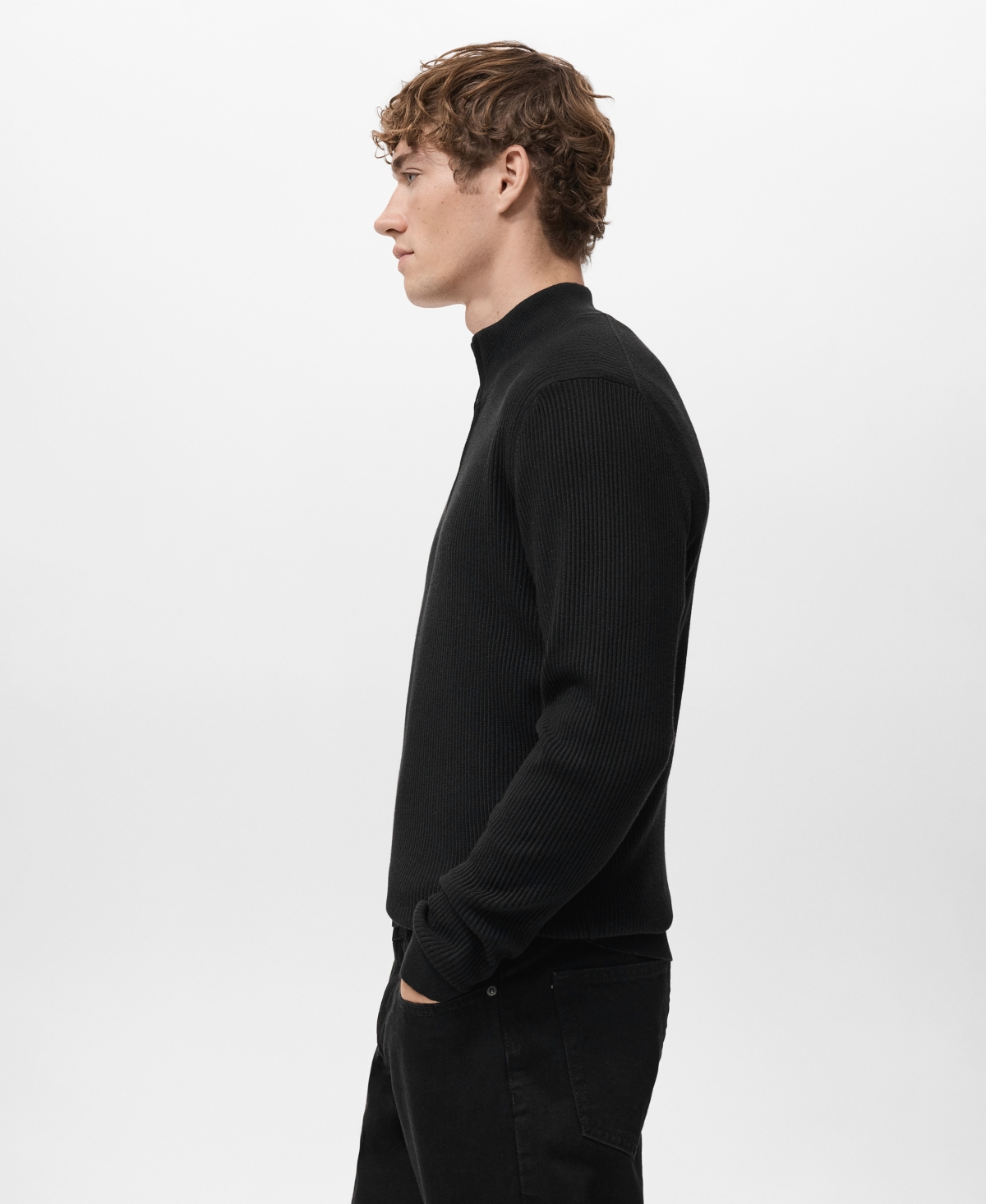 Mango Men's Zip Neck Ribbed Sweater