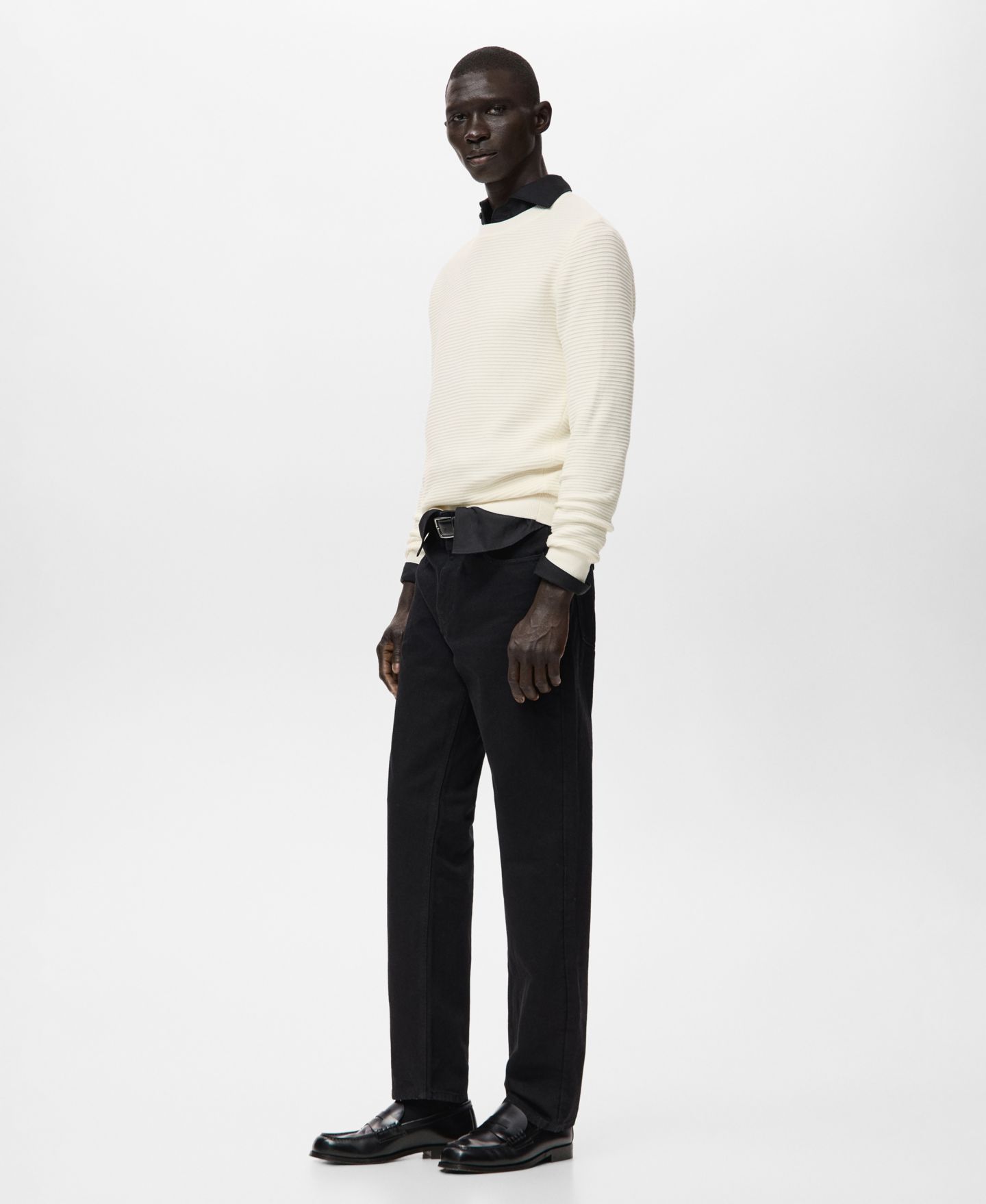 Мужской свитер Mango Cotton Braided, цвет: Молочный белый — фото 4