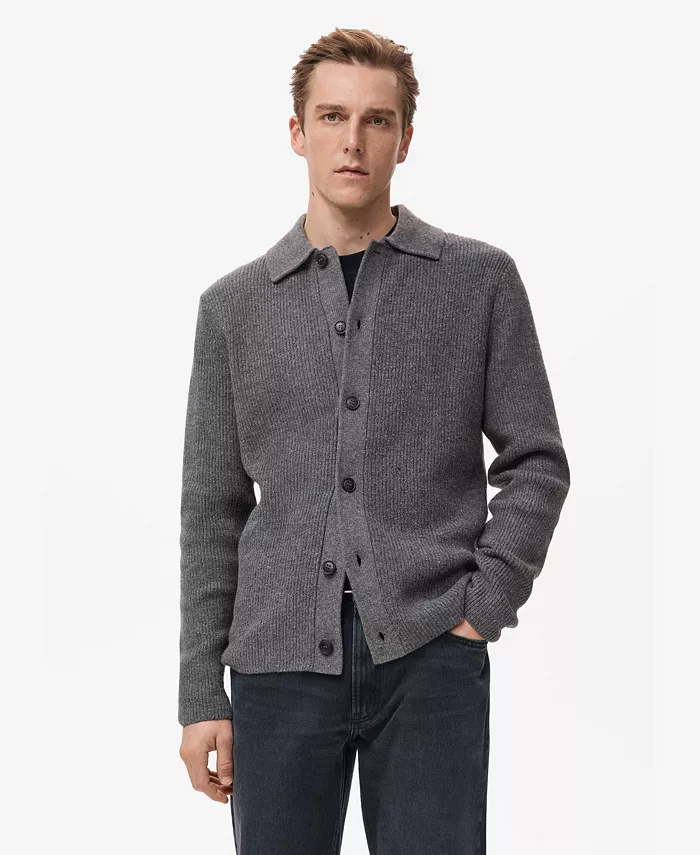 Men's Ribbed Knit Cardigan Sweater - thumbnail 7