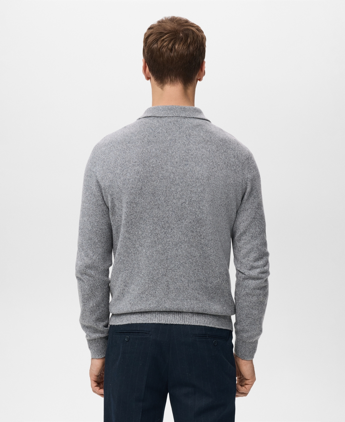 Mango Men's Knitted Wool Blend Polo Sweater