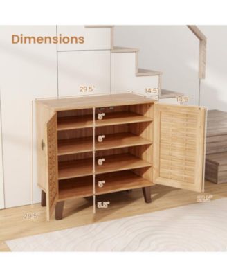 4-Tier Shoe Cabinet Storage Organizer with Ventilated Woven Doors