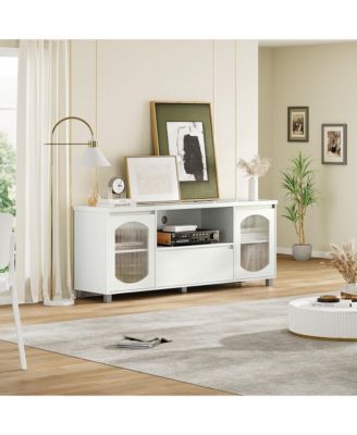 Modern TV Stand for 65 Inch TV, TV Cabinet with Fluted Glass Door and Open Shelve, TV Console with Storage Cabinets and Drawer