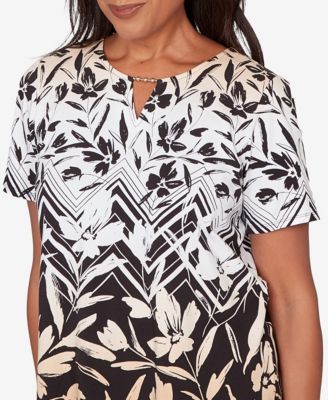 Petite  Chevron Floral Ombre Print Top