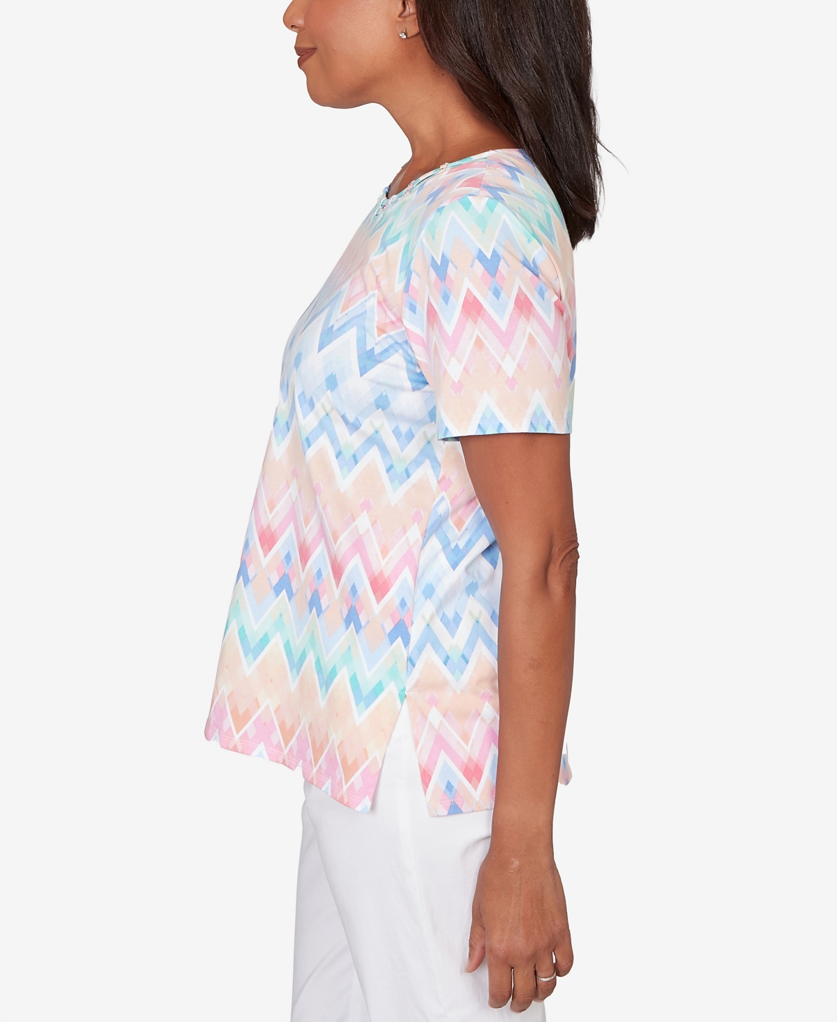 Alfred Dunner Petite Chevron Beaded Neck Top