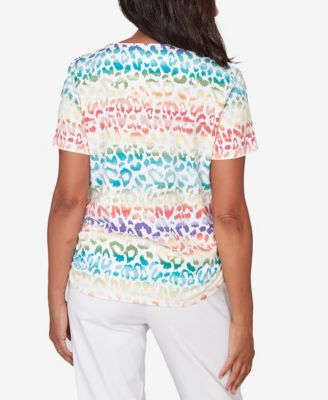 Petite  Rainbow Print Beaded Neck Ruched Top