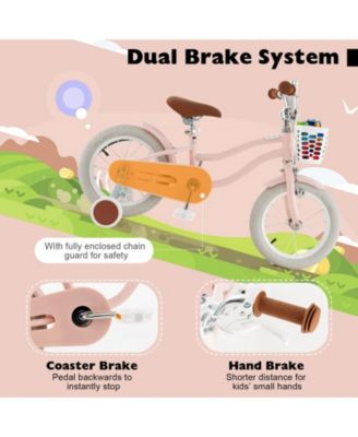 16-Inch Kids Bike – Pink, with Front Handbrake & 2 Training Wheels, Adjustable Saddle, Safe & Stylish Ride