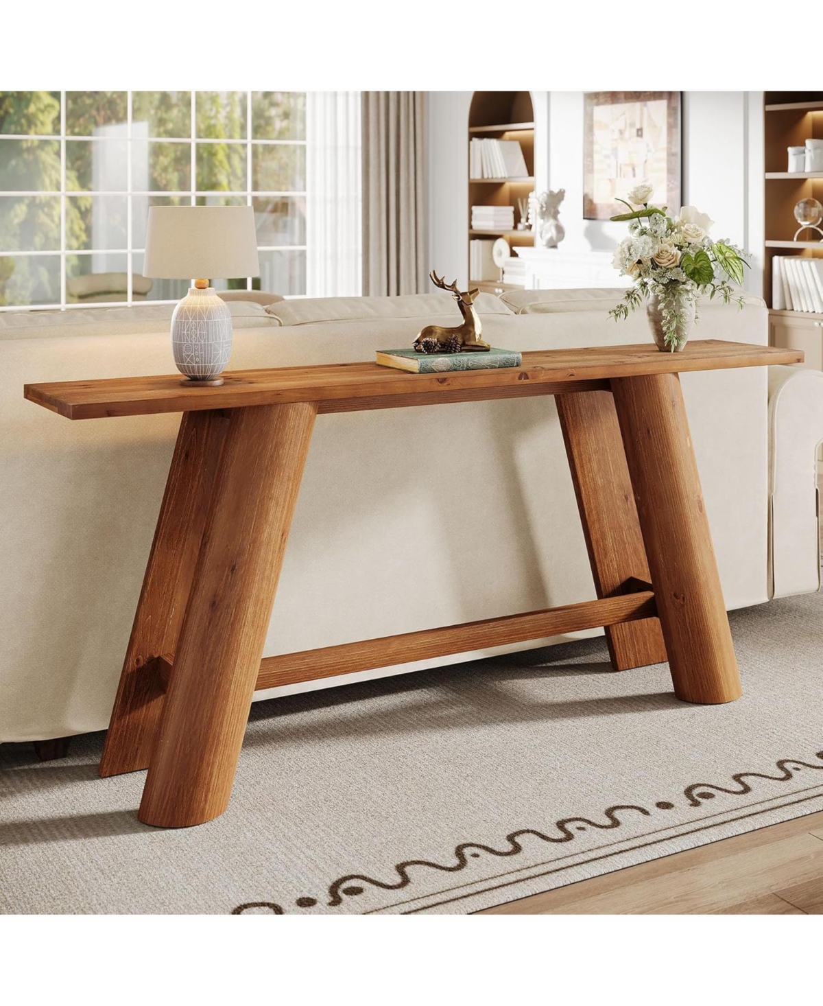 Tribesigns Solid Wood Console Table, 70.9-Inch Narrow Long Sofa Table Behind Couch, Farmhouse Wooden Entryway Furniture, Rustic Brown