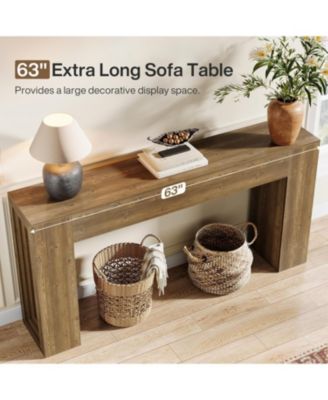 63-Inch Long Console Table, Farmhouse Narrow Sofa Table Behind The Couch, Natural Brown