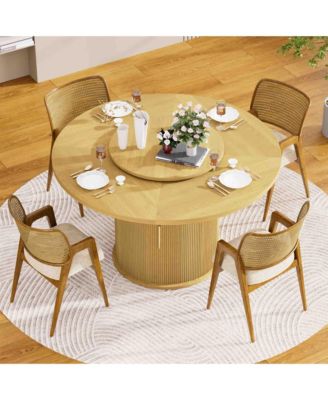 55-Inch Round Dining Table for Six with Double-Tiered Storage Rack and Rotating Top
