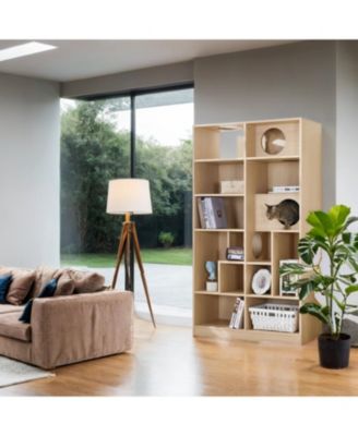 Cat House with Storage, Cat Litter Box Enclosure Climbing Shelf in Natural