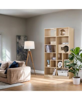 Cat House with Storage, Cat Litter Box Enclosure Climbing Shelf in Natural