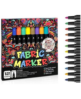 12 Colors Single Head Fabric Paint Pens, Permanent No-Bleed Markers for Artists and Kids, Ideal for Coloring and DIY Projects