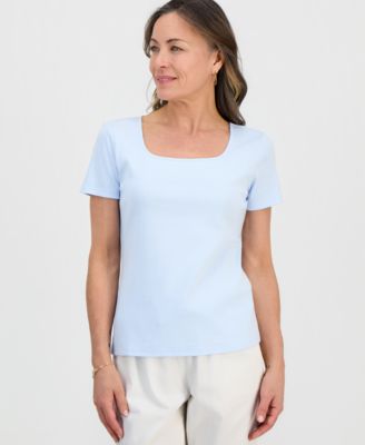 Petite Cotton Square-Neck Short-Sleeve T-Shirt