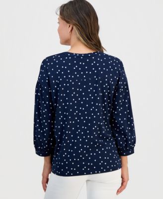 Petite 3/4-Puff-Sleeve Knit Top