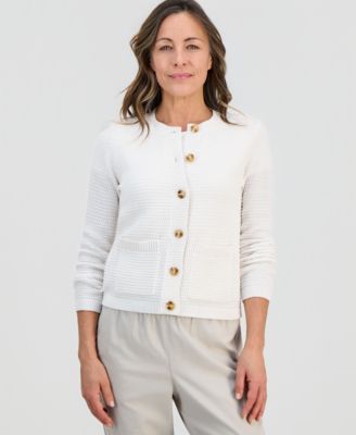 Petite Textured Stitch Crewneck Cardigan