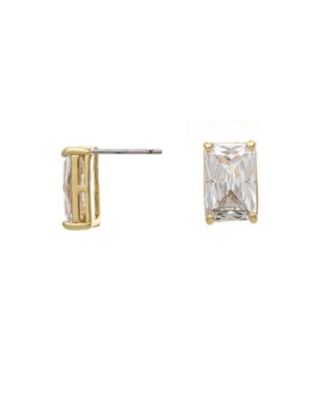 Rectangle CZ Solitaire Stud Earring