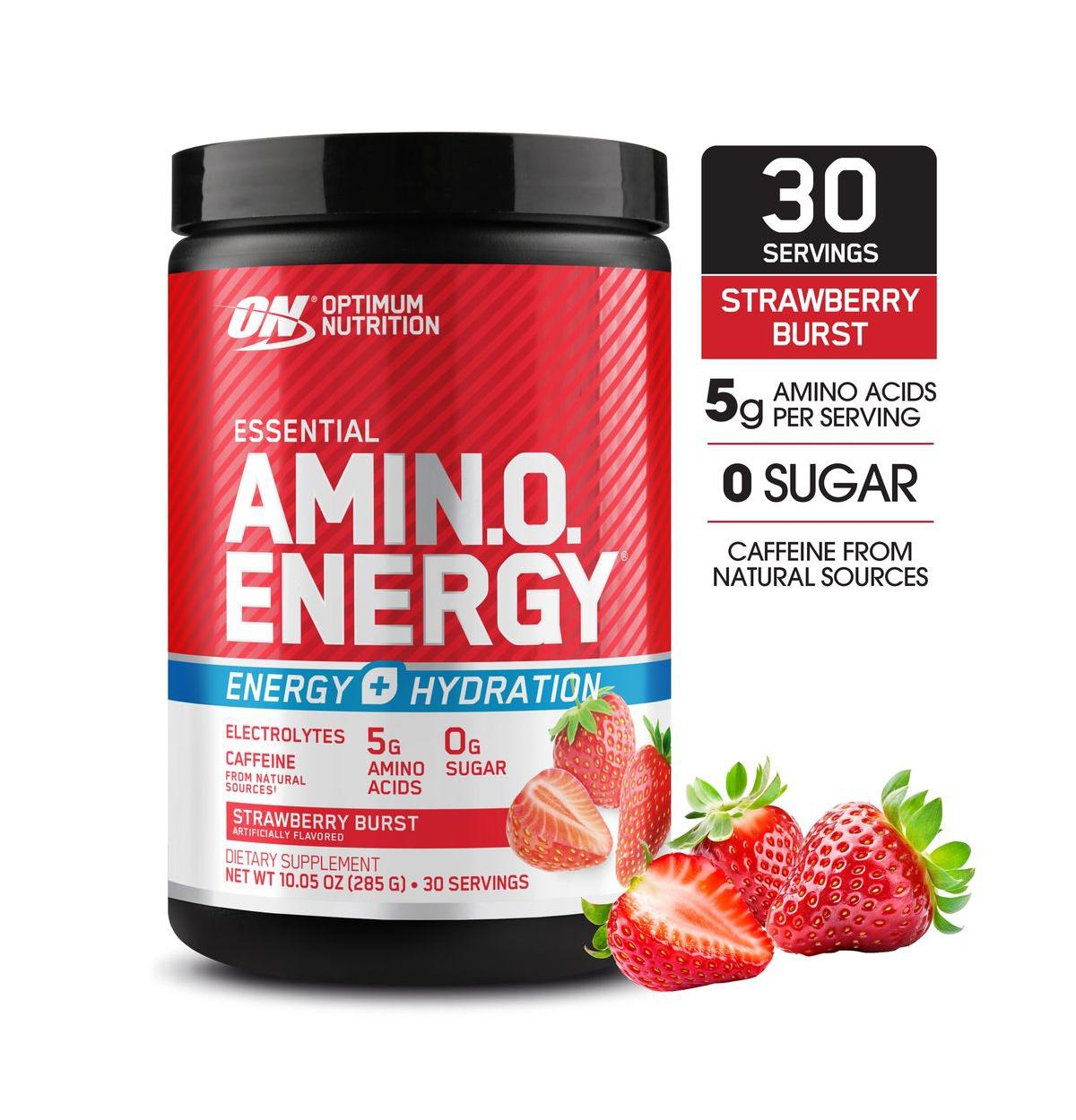 Optimum Nutrition Amino Energy Powder Plus Focus, Electrolytes, Juicy Strawberry, 30 Servings