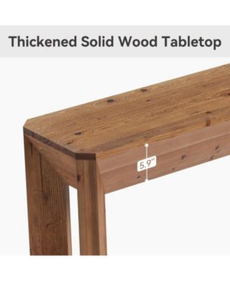 Solid Wood Console Table for Living Room, 63" Farmhouse Entryway Table with Integrated Splayed Legs, Brown