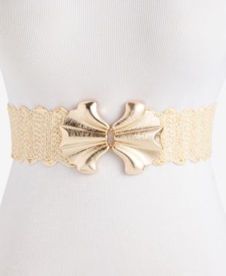 Abstract Shell Buckle Stretch Straw Belt