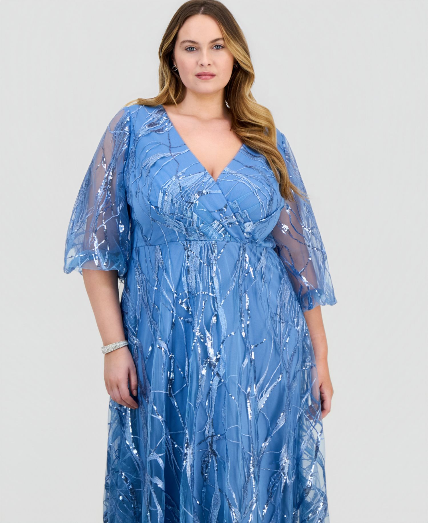Plus Embroidered A-Line V-Neck Ball Gown