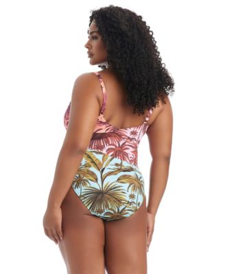 Plus Size White Lotus Full Coverage Tie-Knot Detail One-Piece Swimsuit
