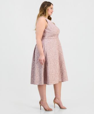 Plus Size Jacquard Pleated Midi Dress