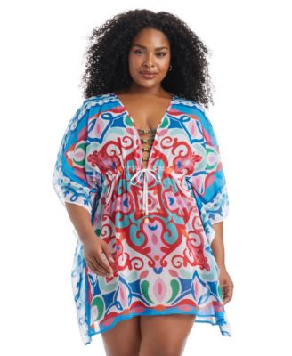 Plus Size Ibiza Bohemia Deep V-Neck Cover-Up Swim Caftan