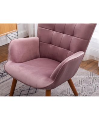 Contemporary Silky Velvet Tufted Accent Chair with Ottoman