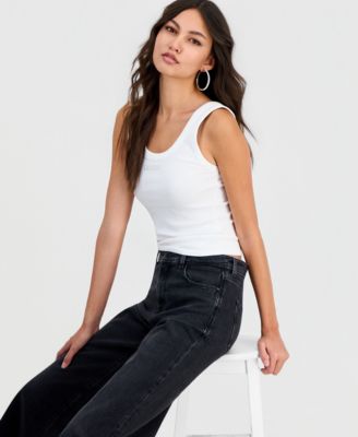 Women's Crystal Logo Ribbed Cropped Tank Top